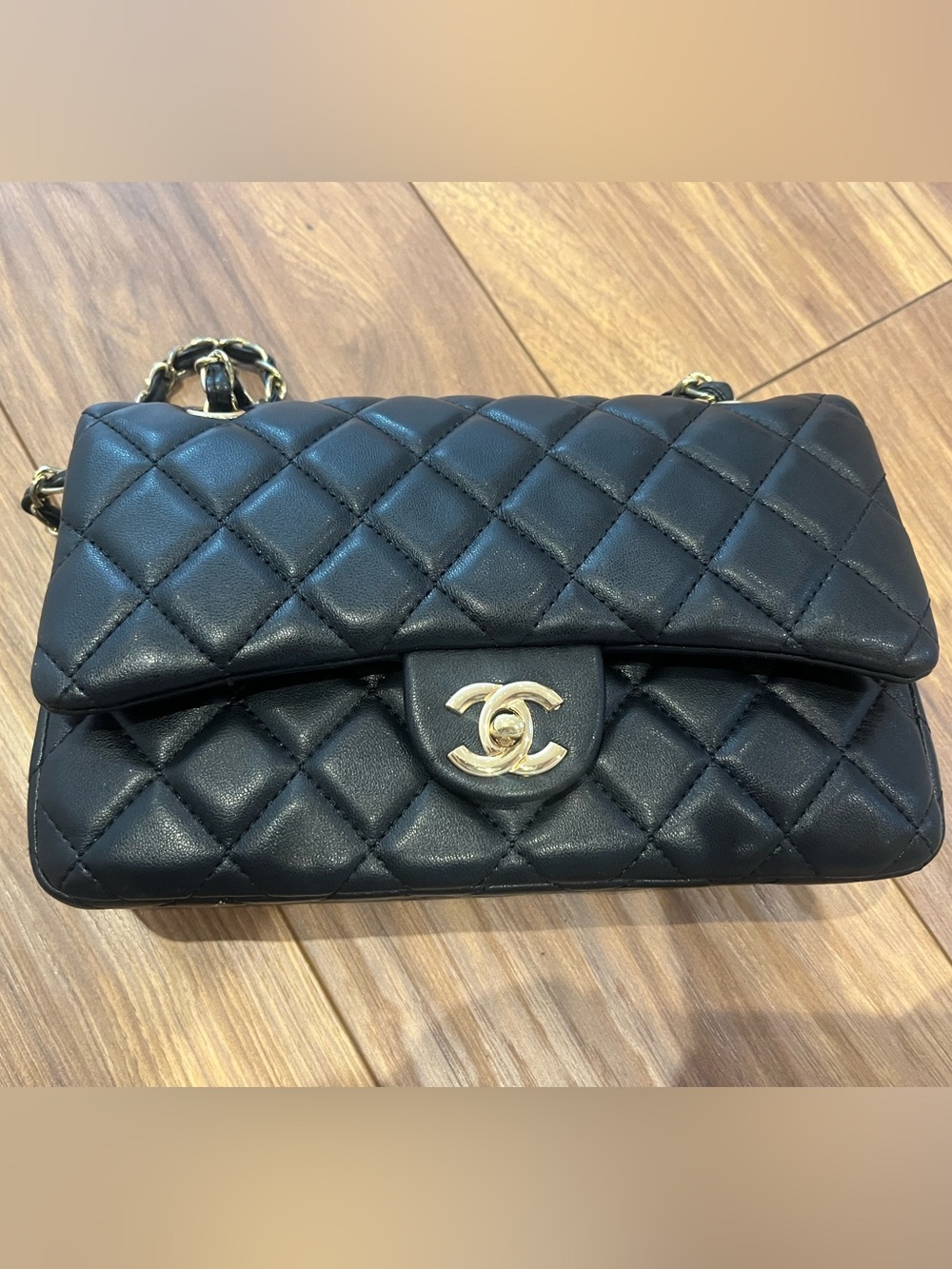 Black Quilted Shoulder Bag with Gold CC Turnlock